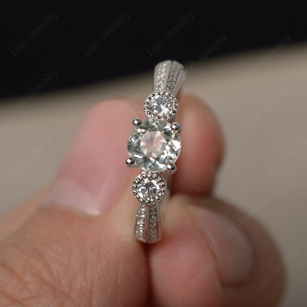 Round Cut Green Amethyst Wedding Ring Art Deco Gold - LUO Jewelry