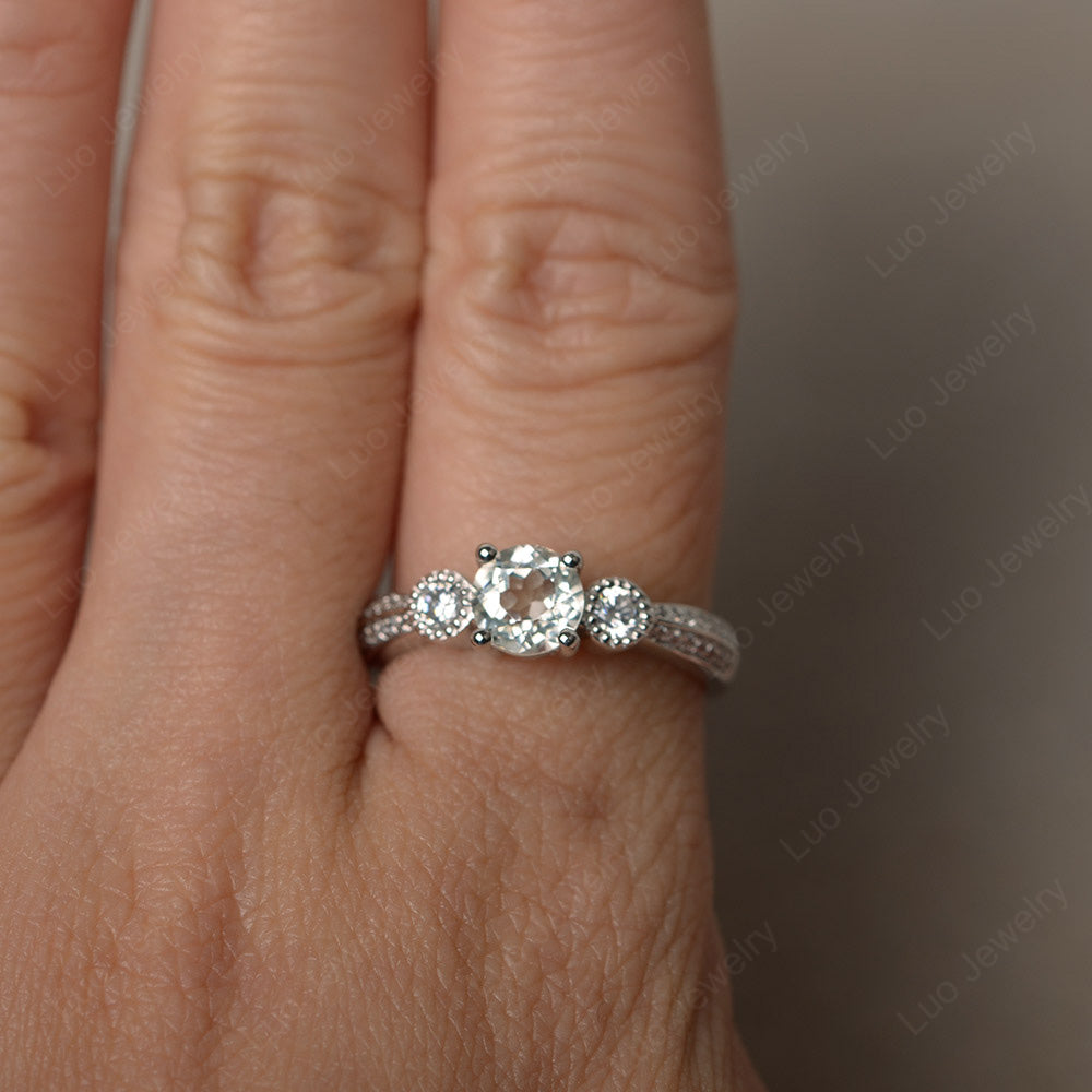 Round Cut Green Amethyst Wedding Ring Art Deco Gold - LUO Jewelry