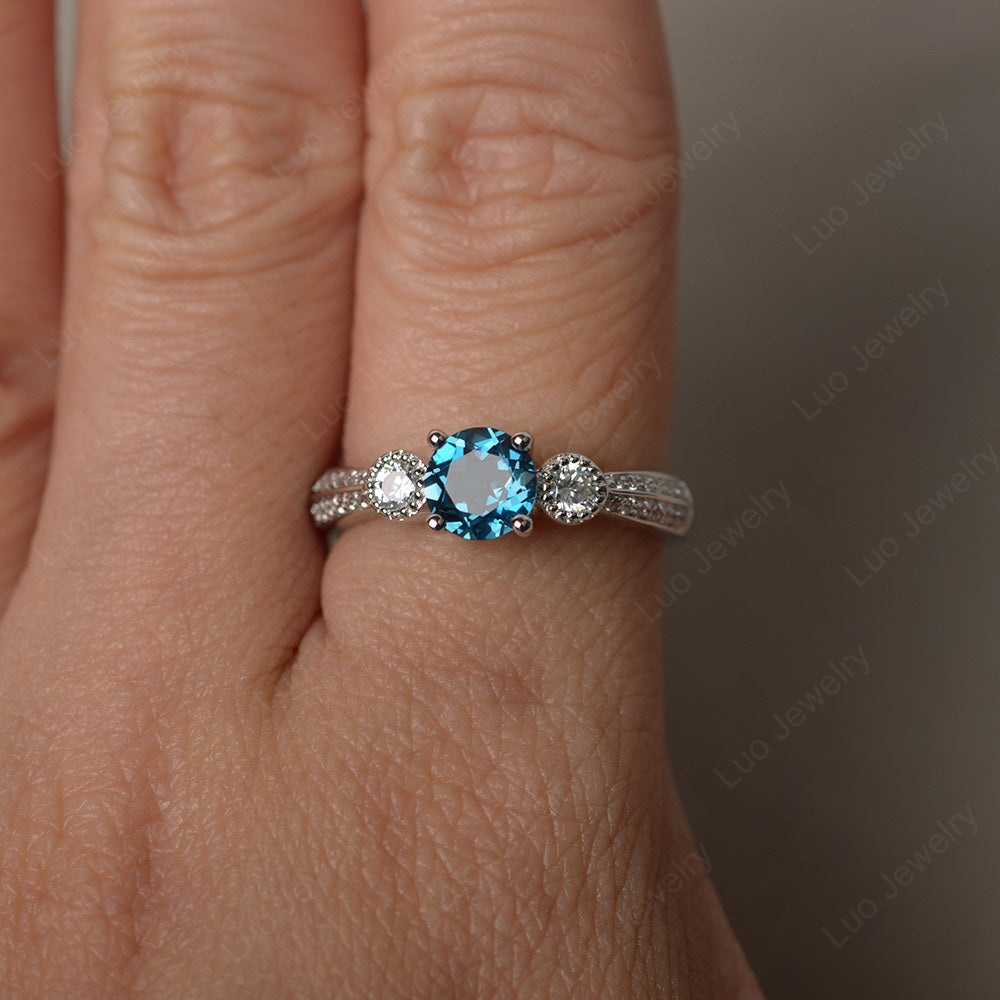 Round Cut London Blue Topaz Wedding Ring Art Deco Gold - LUO Jewelry