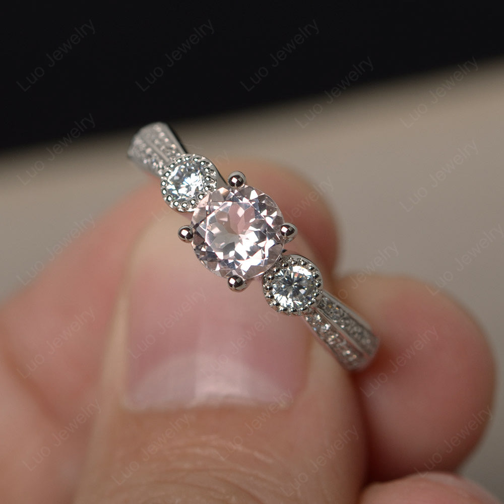 Round Cut Morganite Wedding Ring Art Deco Gold - LUO Jewelry