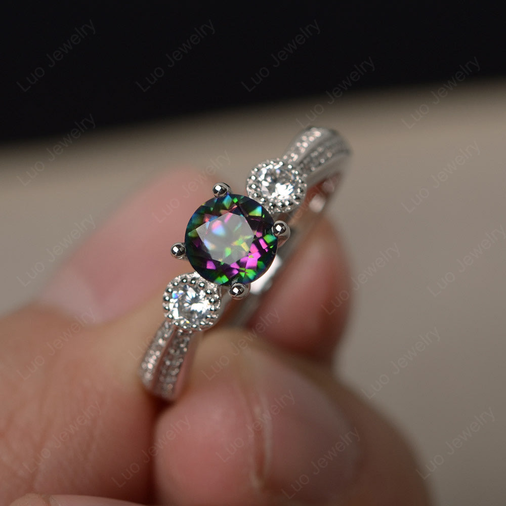 Round Cut Mystic Topaz Wedding Ring Art Deco Gold - LUO Jewelry