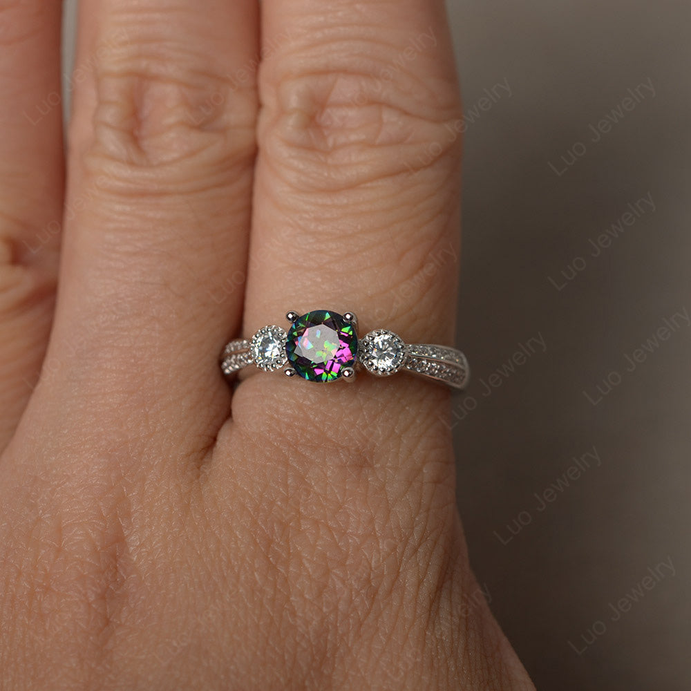 Round Cut Mystic Topaz Wedding Ring Art Deco Gold - LUO Jewelry