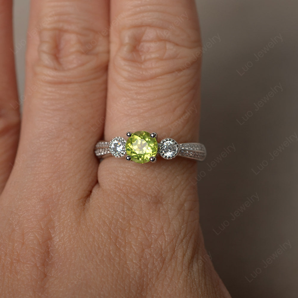 Round Cut Peridot Wedding Ring Art Deco Gold - LUO Jewelry