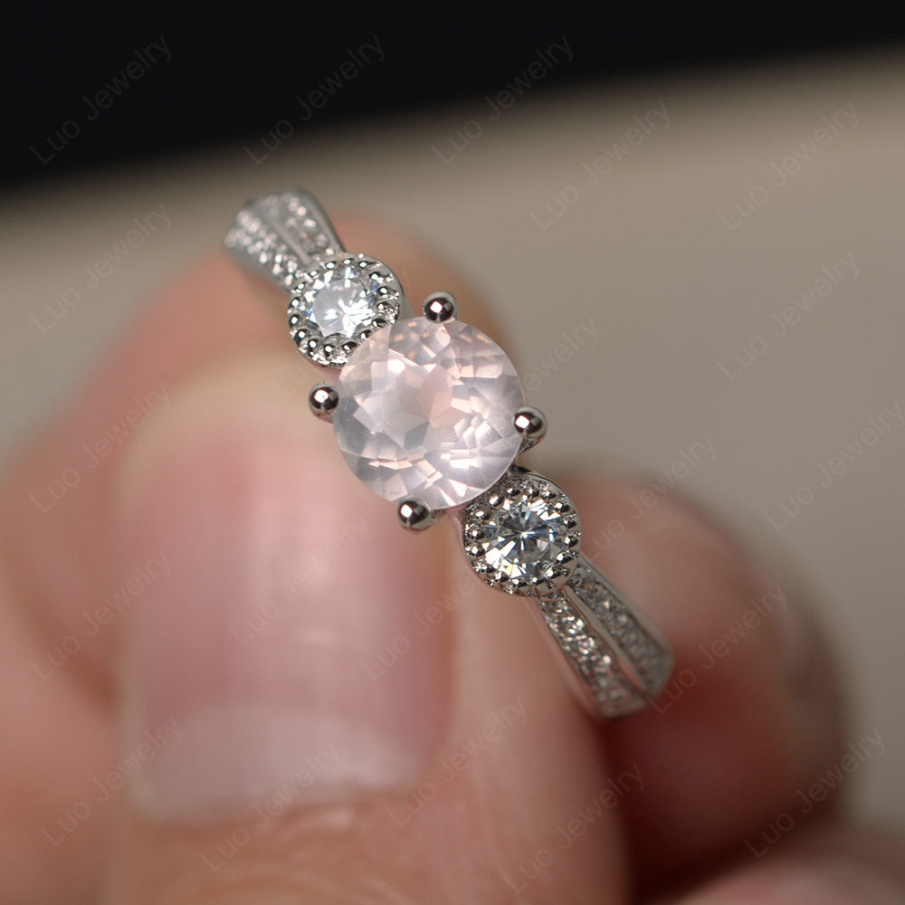 Round Cut Rose Quartz Wedding Ring Art Deco Gold - LUO Jewelry