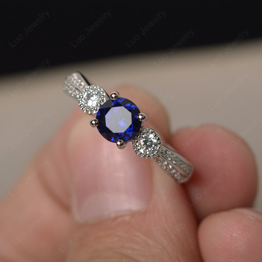 Round Cut Lab Sapphire Wedding Ring Art Deco Gold - LUO Jewelry