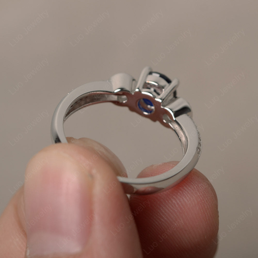 Round Cut Lab Sapphire Wedding Ring Art Deco Gold - LUO Jewelry