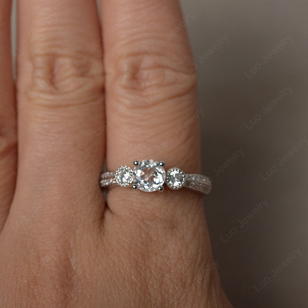 Round Cut White Topaz Wedding Ring Art Deco Gold - LUO Jewelry