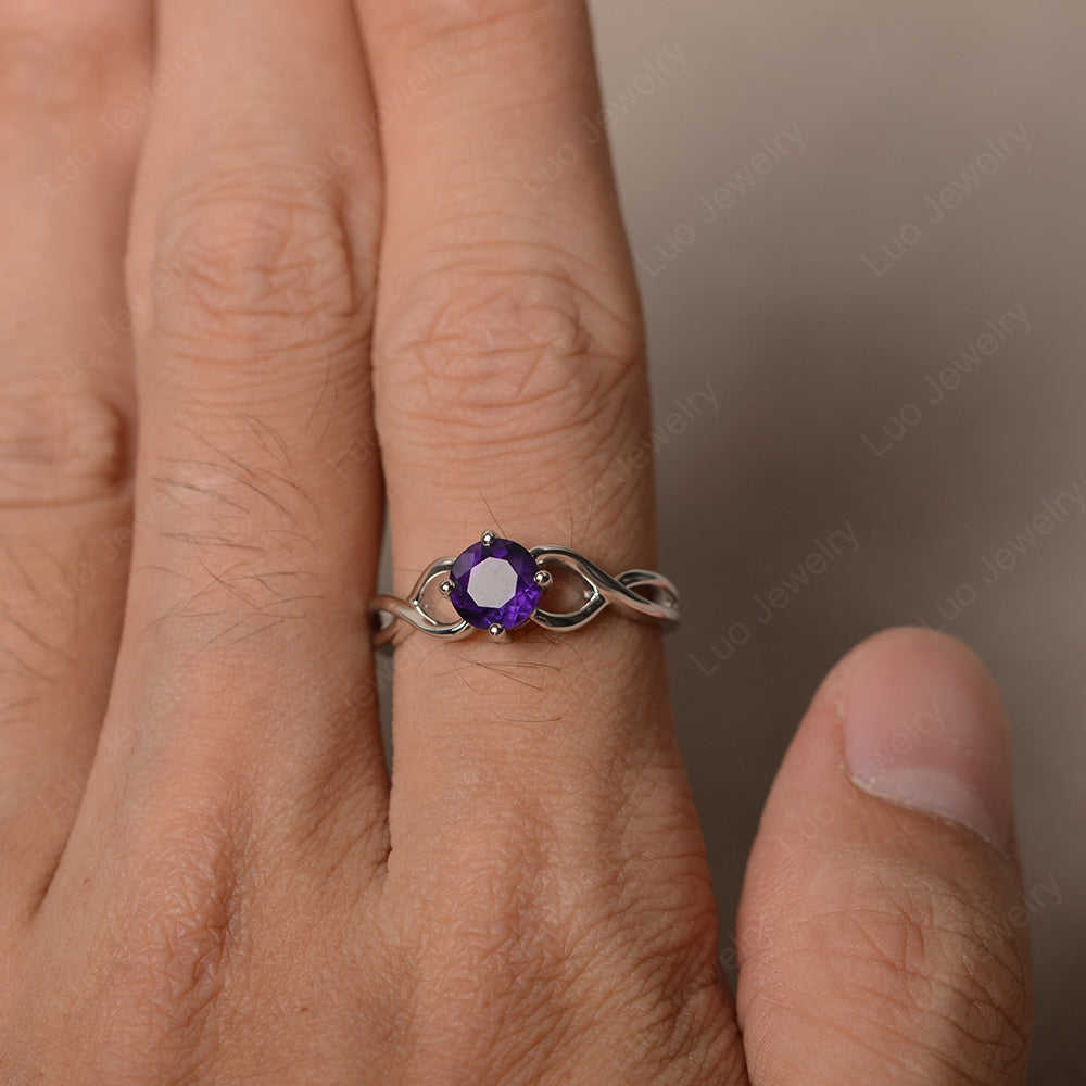 Kite Set Round Amethyst Solitaire Ring Gold - LUO Jewelry