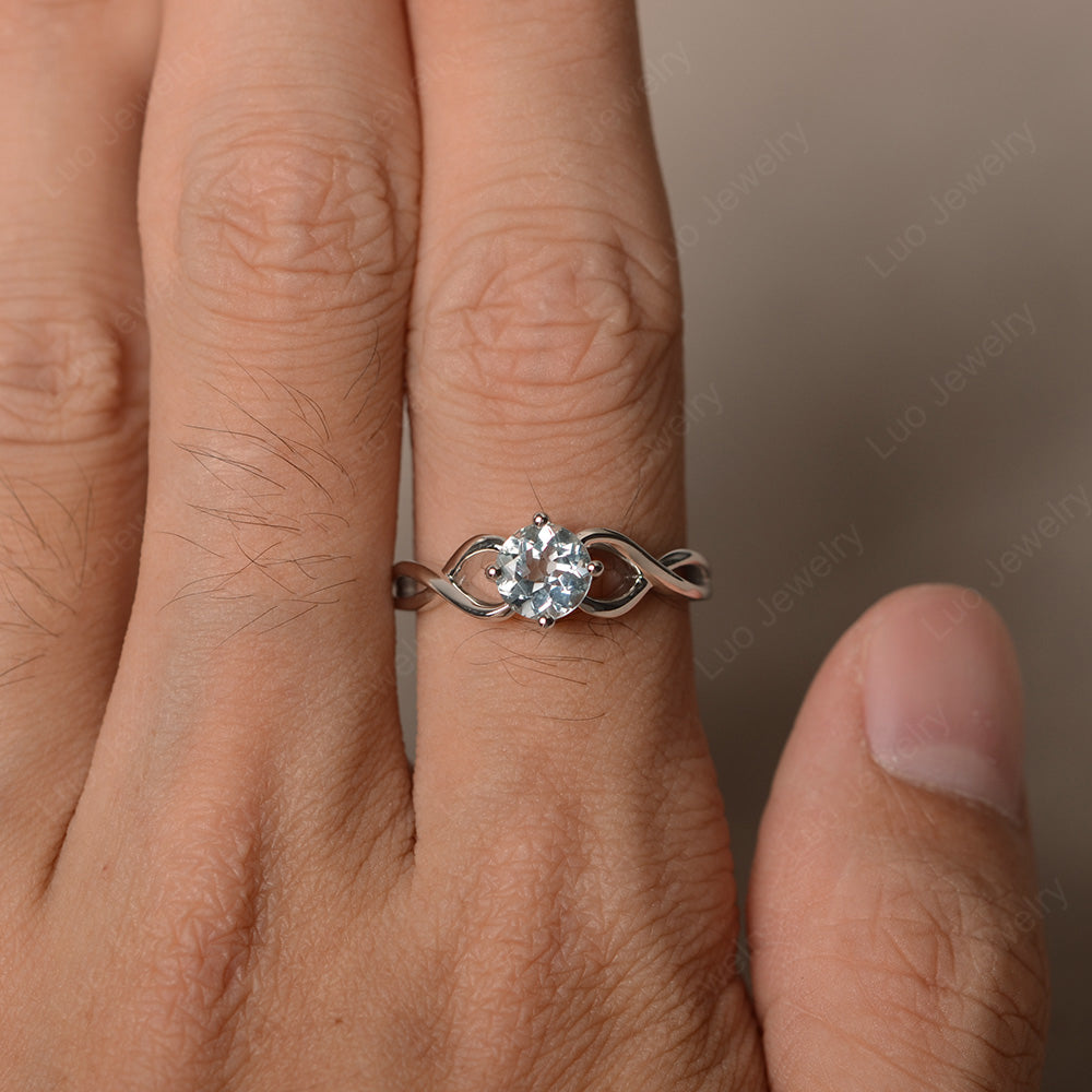 Kite Set Round Aquamarine Solitaire Ring Gold - LUO Jewelry