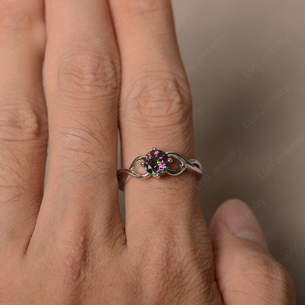 Kite Set Round Mystic Topaz Solitaire Ring Gold - LUO Jewelry