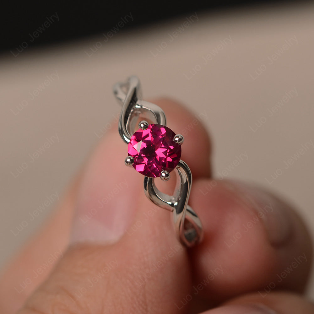 Round Ruby Twist Solitaire Ring | LUO