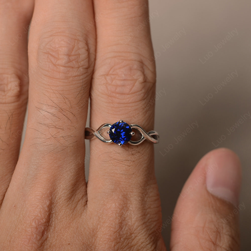 Kite Set Round Lab Sapphire Solitaire Ring Gold - LUO Jewelry