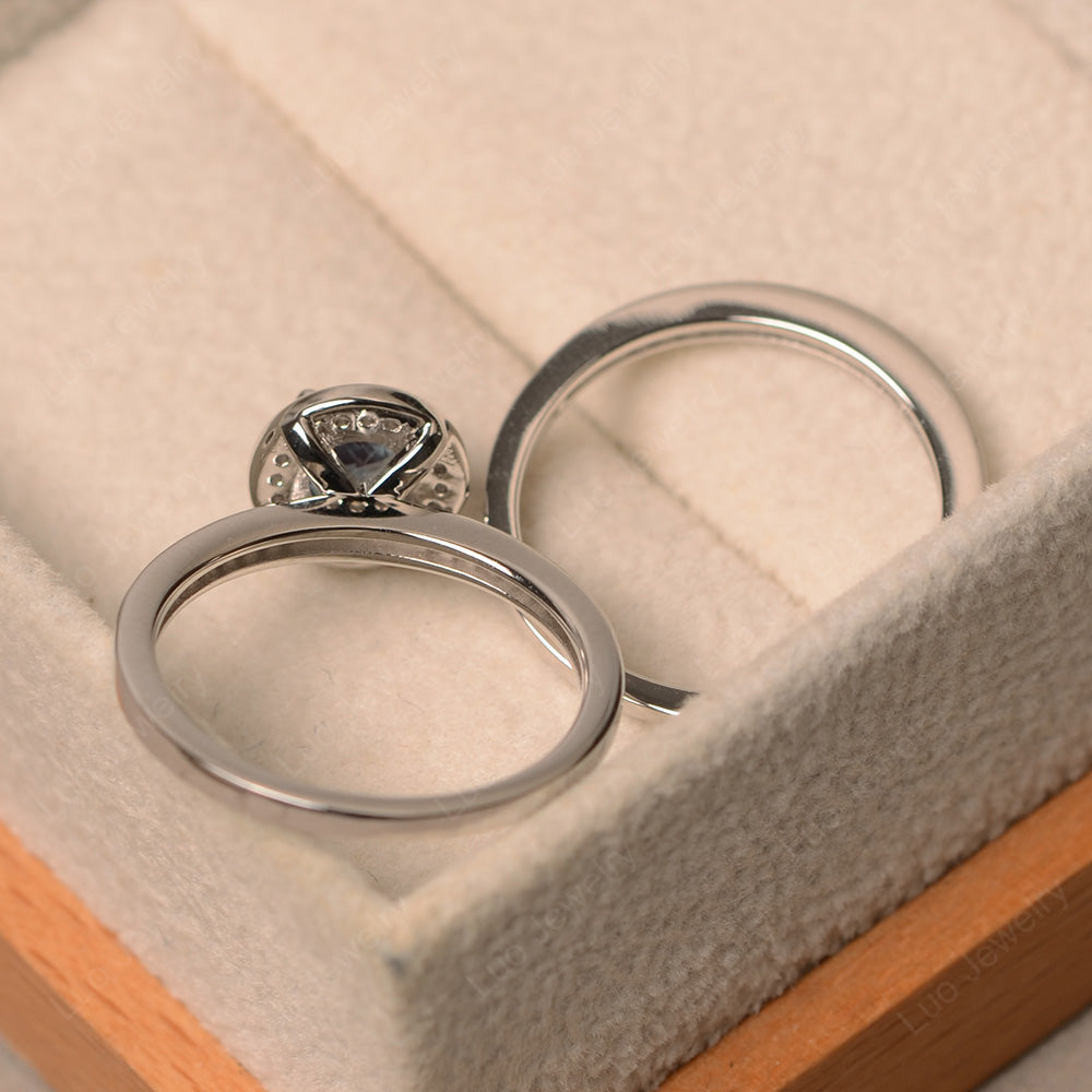 Round Cut Alexandrite Halo Bridal Set Ring - LUO Jewelry