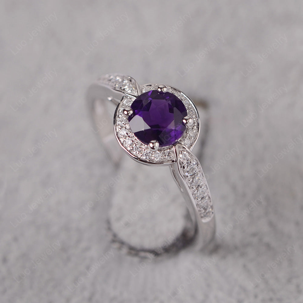 Round Cut Amethyst Halo Wedding Ring Gold - LUO Jewelry