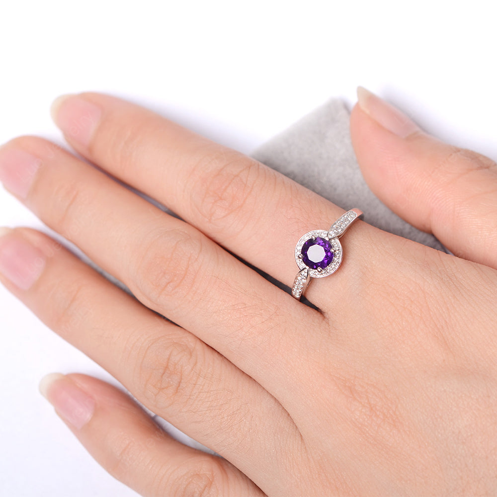 Round Cut Amethyst Halo Wedding Ring Gold - LUO Jewelry