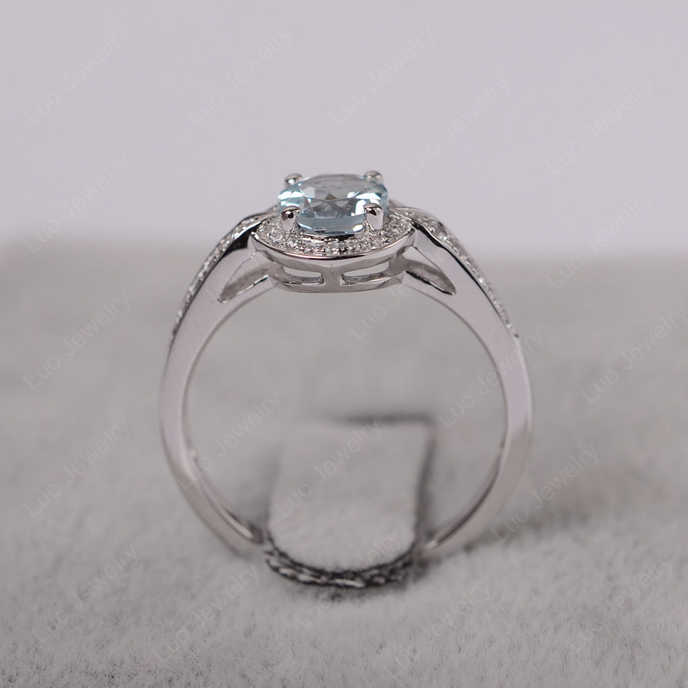 Round Cut Aquamarine Halo Wedding Ring Gold - LUO Jewelry