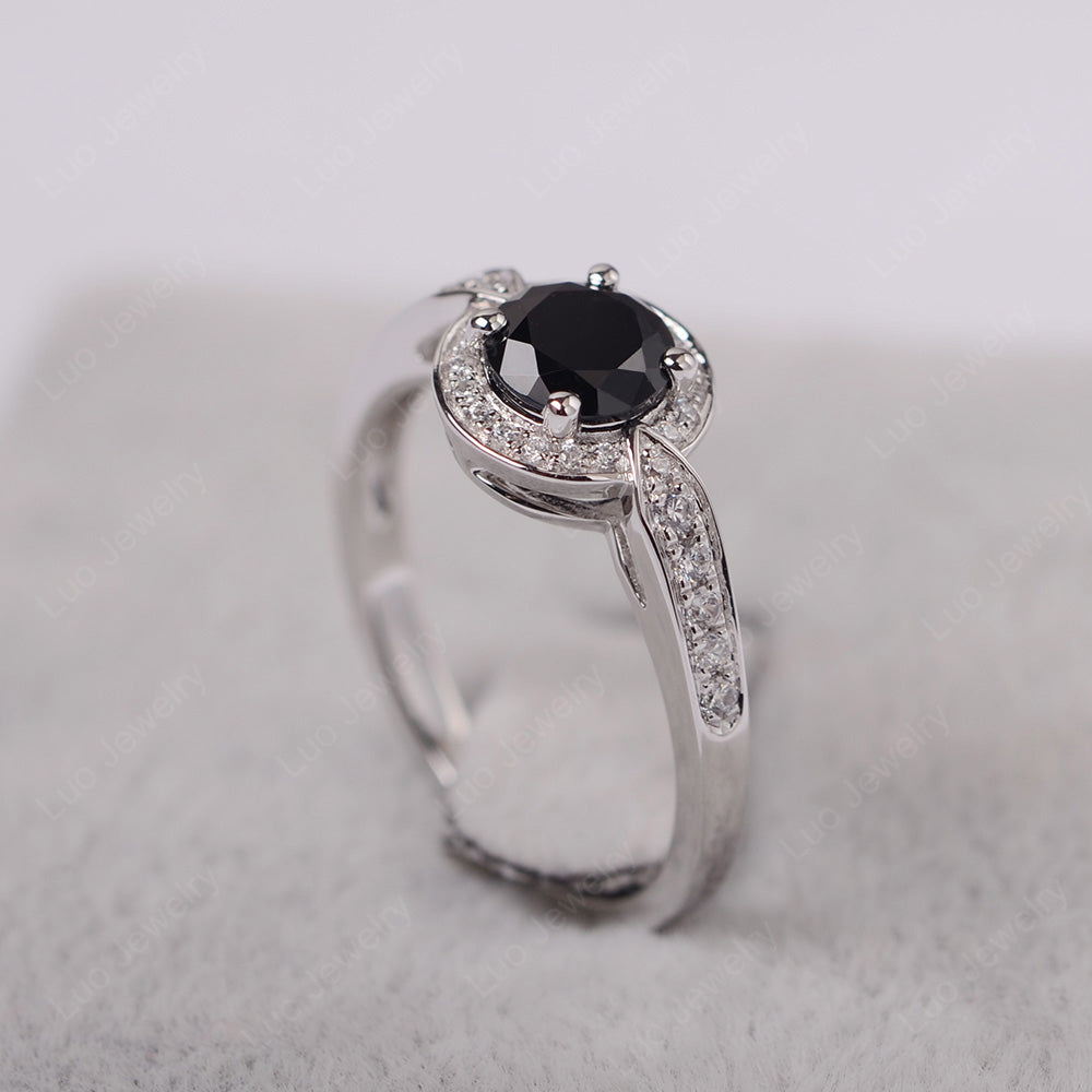 Round Cut Black Stone Halo Wedding Ring Gold - LUO Jewelry