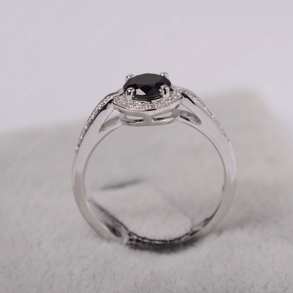Round Cut Black Stone Halo Wedding Ring Gold - LUO Jewelry