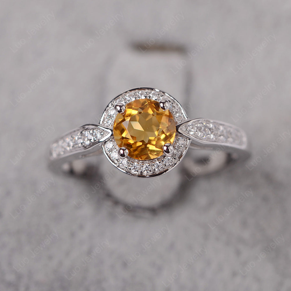 Round Cut Citrine Halo Wedding Ring Gold - LUO Jewelry