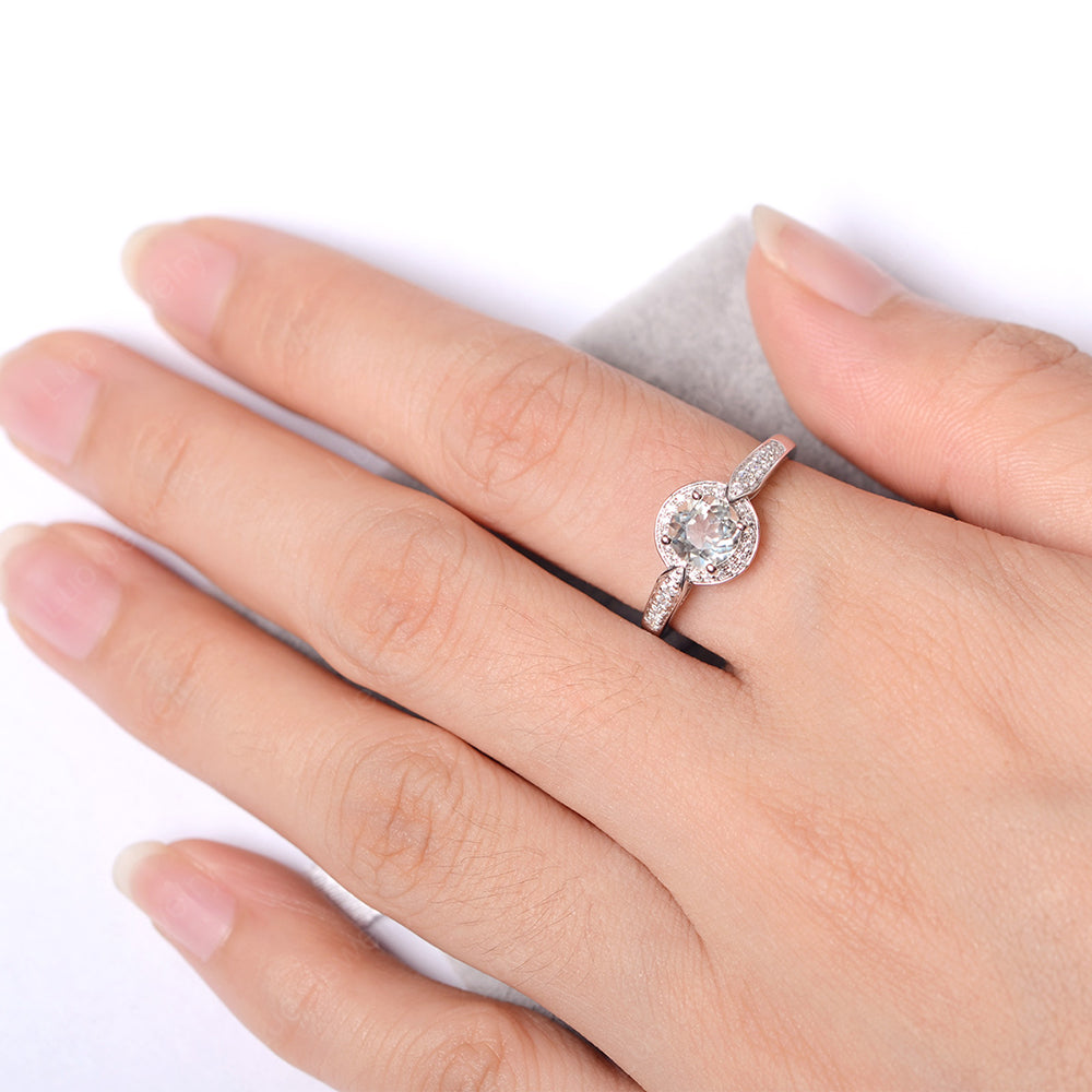 Round Cut Green Amethyst Halo Wedding Ring Gold - LUO Jewelry