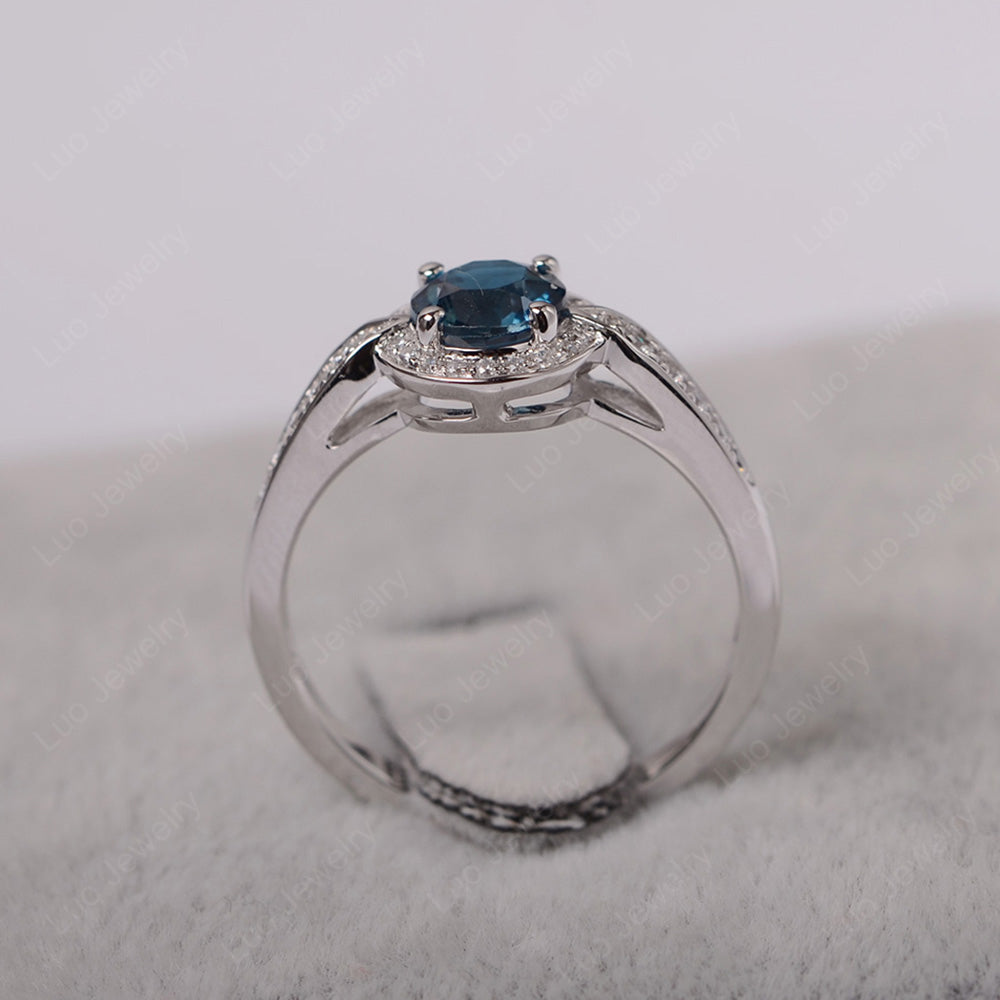 Round Cut London Blue Topaz Halo Wedding Ring Gold - LUO Jewelry