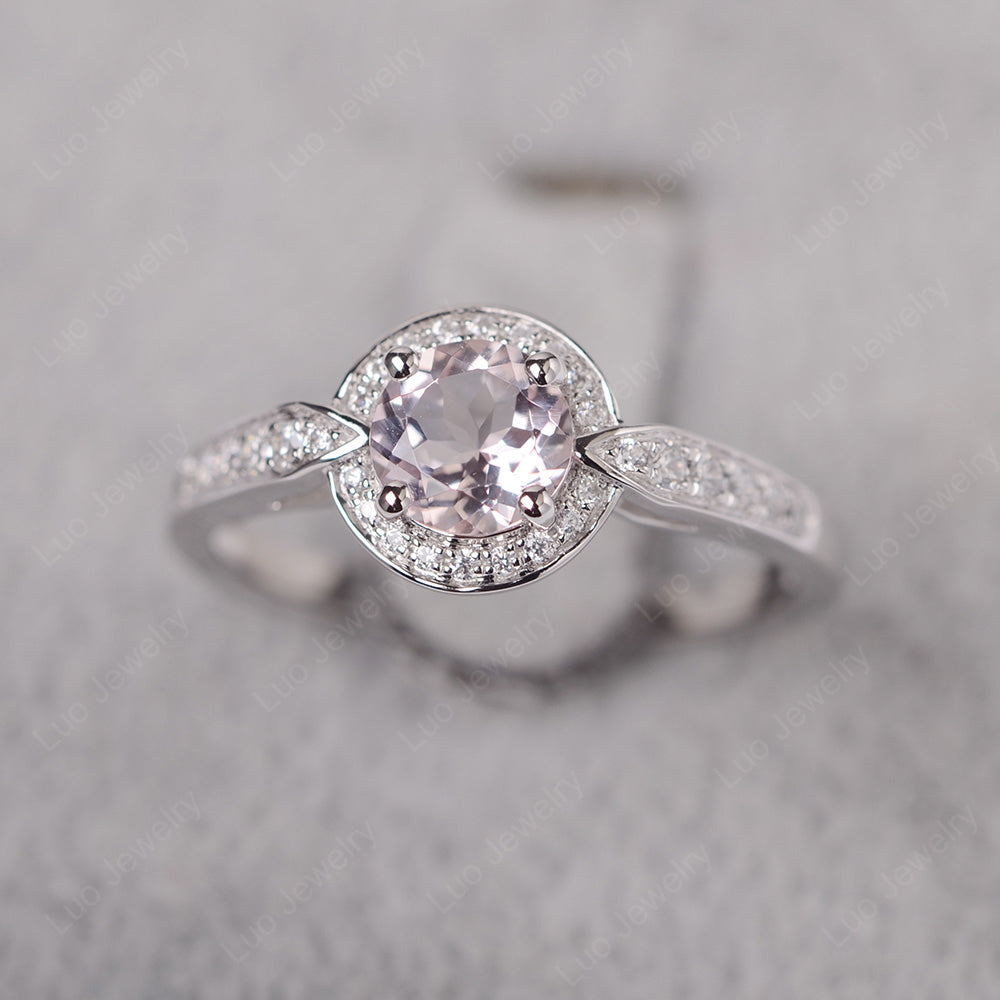 Round Cut Morganite Halo Wedding Ring Gold - LUO Jewelry