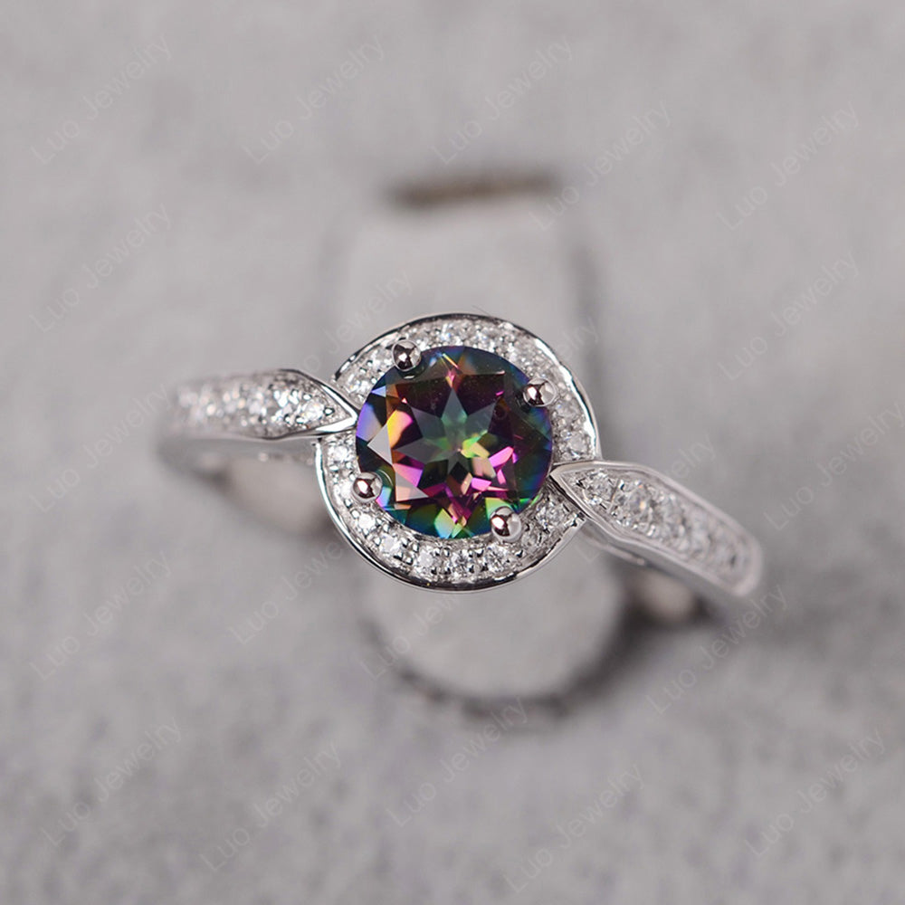 Round Cut Mystic Topaz Halo Wedding Ring Gold - LUO Jewelry