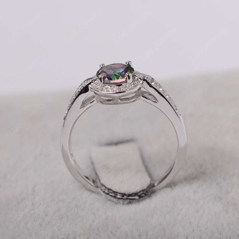 Round Cut Mystic Topaz Halo Wedding Ring Gold - LUO Jewelry