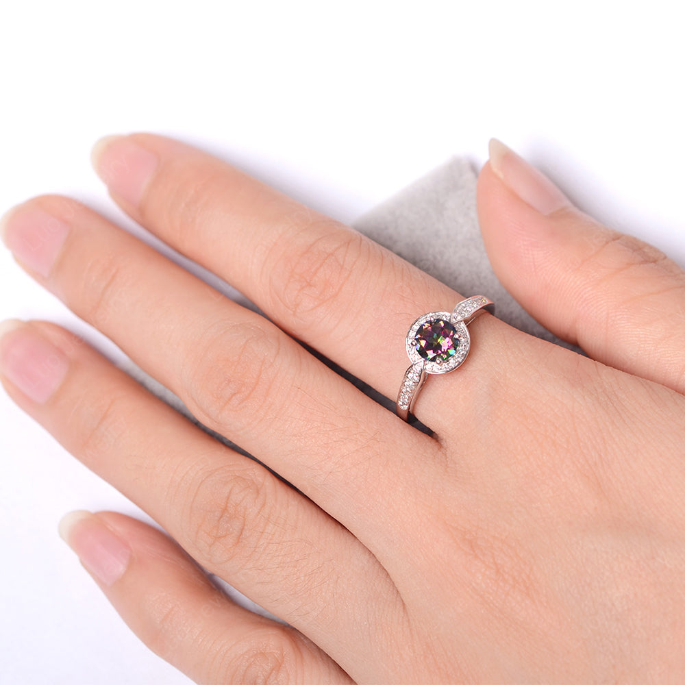Round Cut Mystic Topaz Halo Wedding Ring Gold - LUO Jewelry