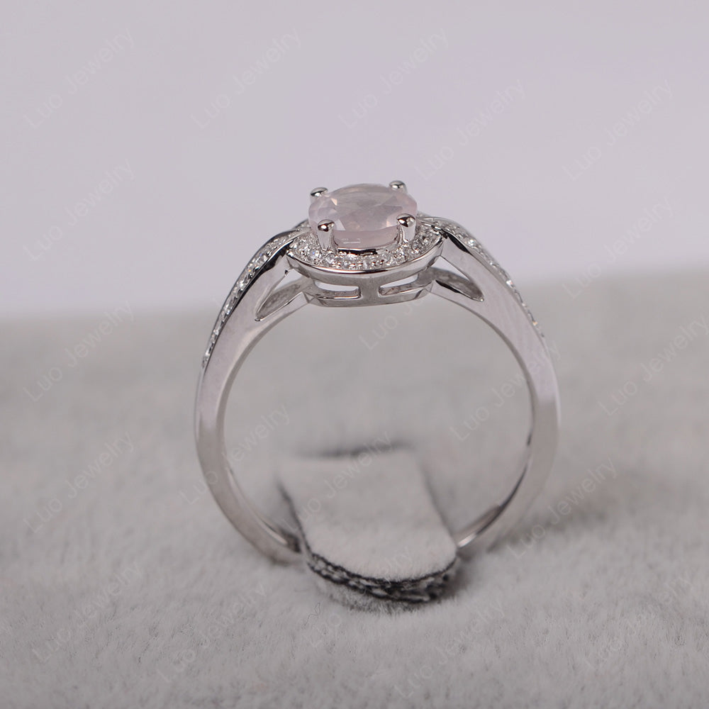 Round Cut Rose Quartz Halo Wedding Ring Gold - LUO Jewelry