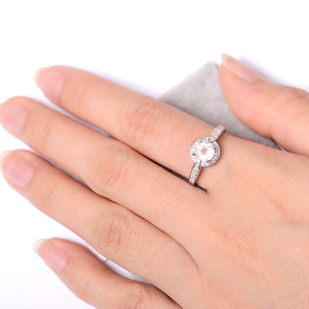 Round Cut Rose Quartz Halo Wedding Ring Gold - LUO Jewelry