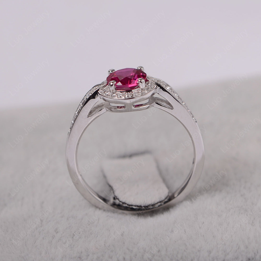Round Cut Ruby Halo Wedding Ring Gold - LUO Jewelry