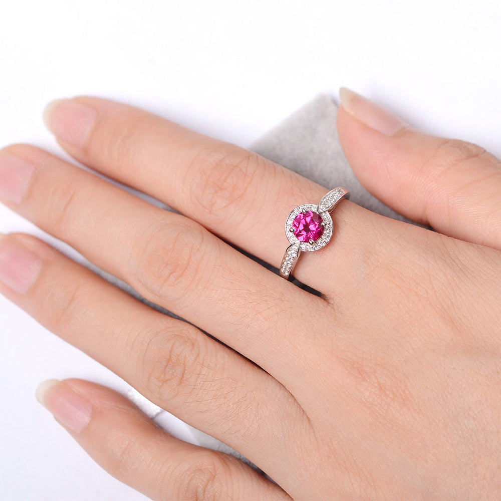 Round Cut Ruby Halo Wedding Ring Gold - LUO Jewelry