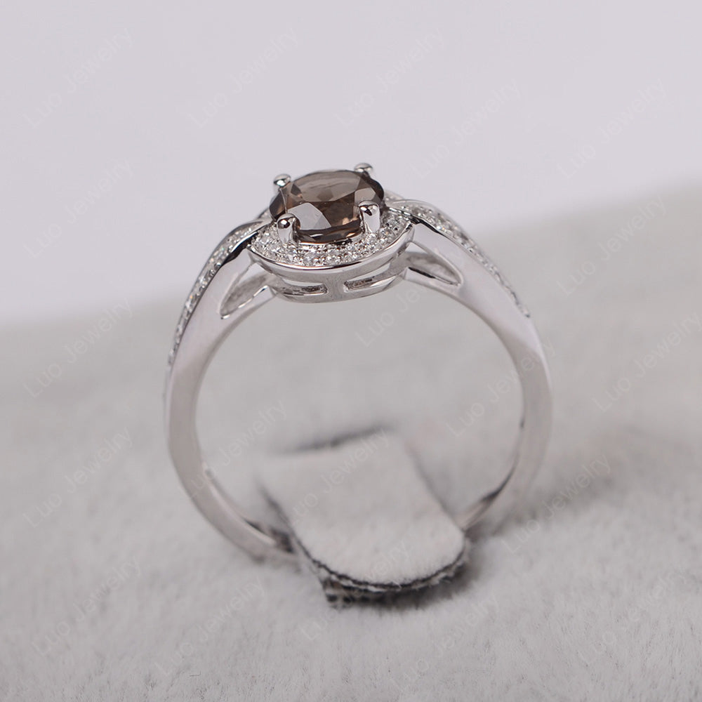 Round Cut Smoky Quartz Halo Wedding Ring Gold - LUO Jewelry