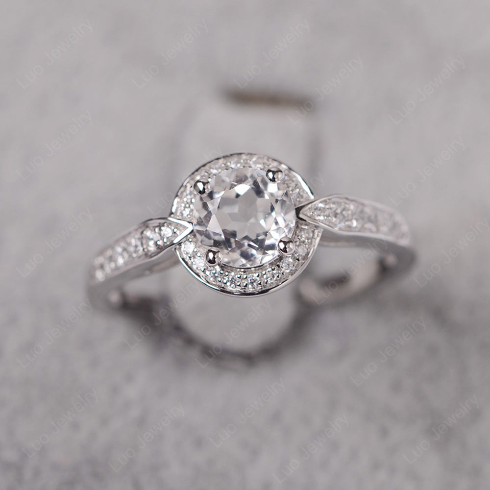 Round Cut White Topaz Halo Wedding Ring Gold - LUO Jewelry