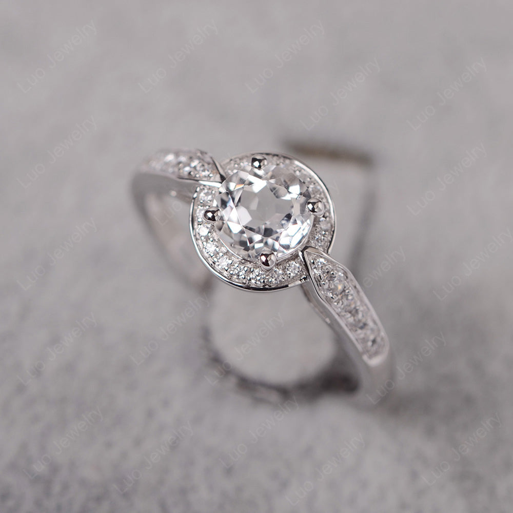 Round Cut White Topaz Halo Wedding Ring Gold - LUO Jewelry