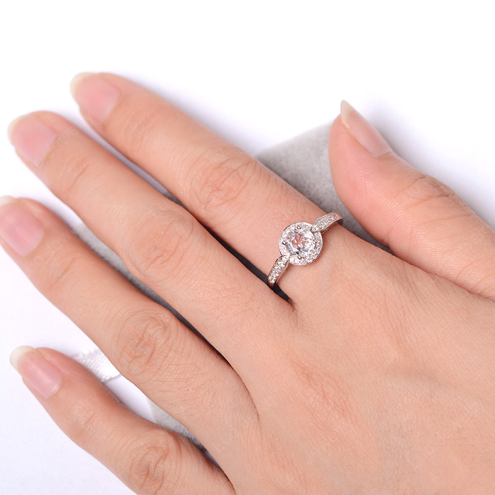 Round Cut White Topaz Halo Wedding Ring Gold - LUO Jewelry