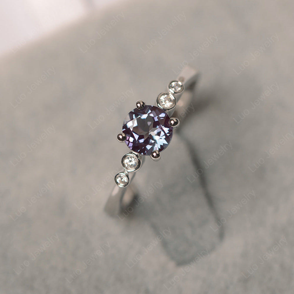 Alexandrite Ring Round Cut Engagement Ring Gold - LUO Jewelry