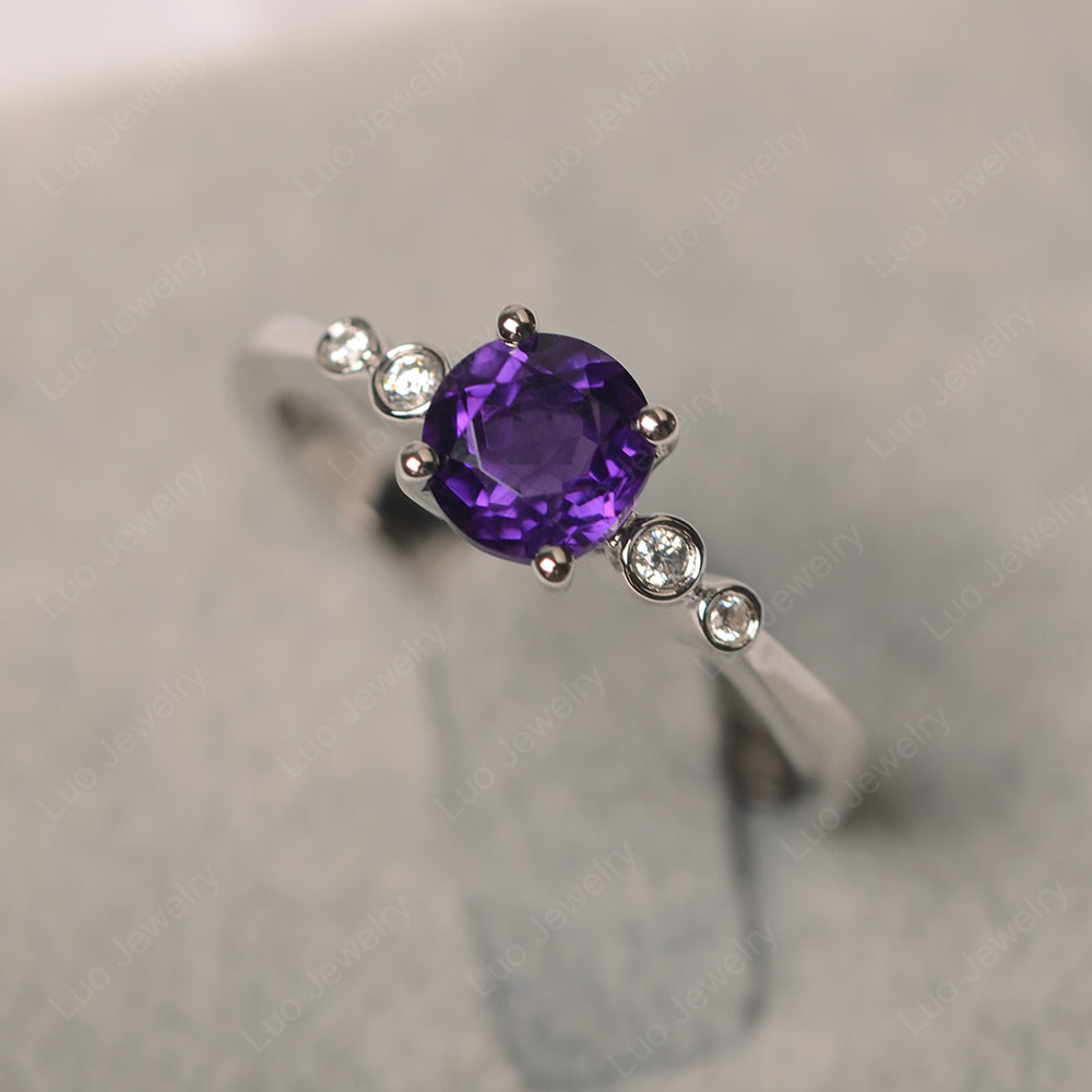 Amethyst Ring Round Cut Engagement Ring Gold - LUO Jewelry