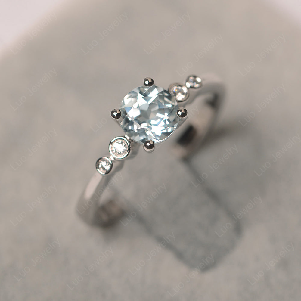 Aquamarine Ring Round Cut Engagement Ring Gold - LUO Jewelry