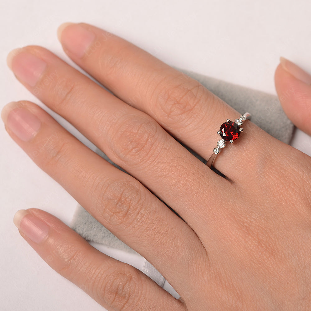 Garnet Ring Round Cut Engagement Ring Gold - LUO Jewelry