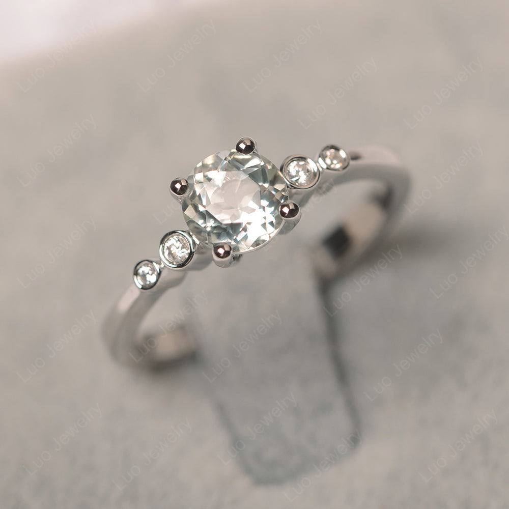 Green Amethyst Ring Round Cut Engagement Ring Gold - LUO Jewelry