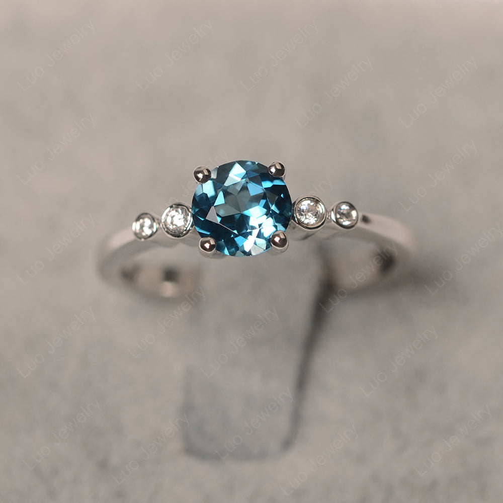 London Blue Topaz Ring Round Cut Engagement Ring Gold - LUO Jewelry