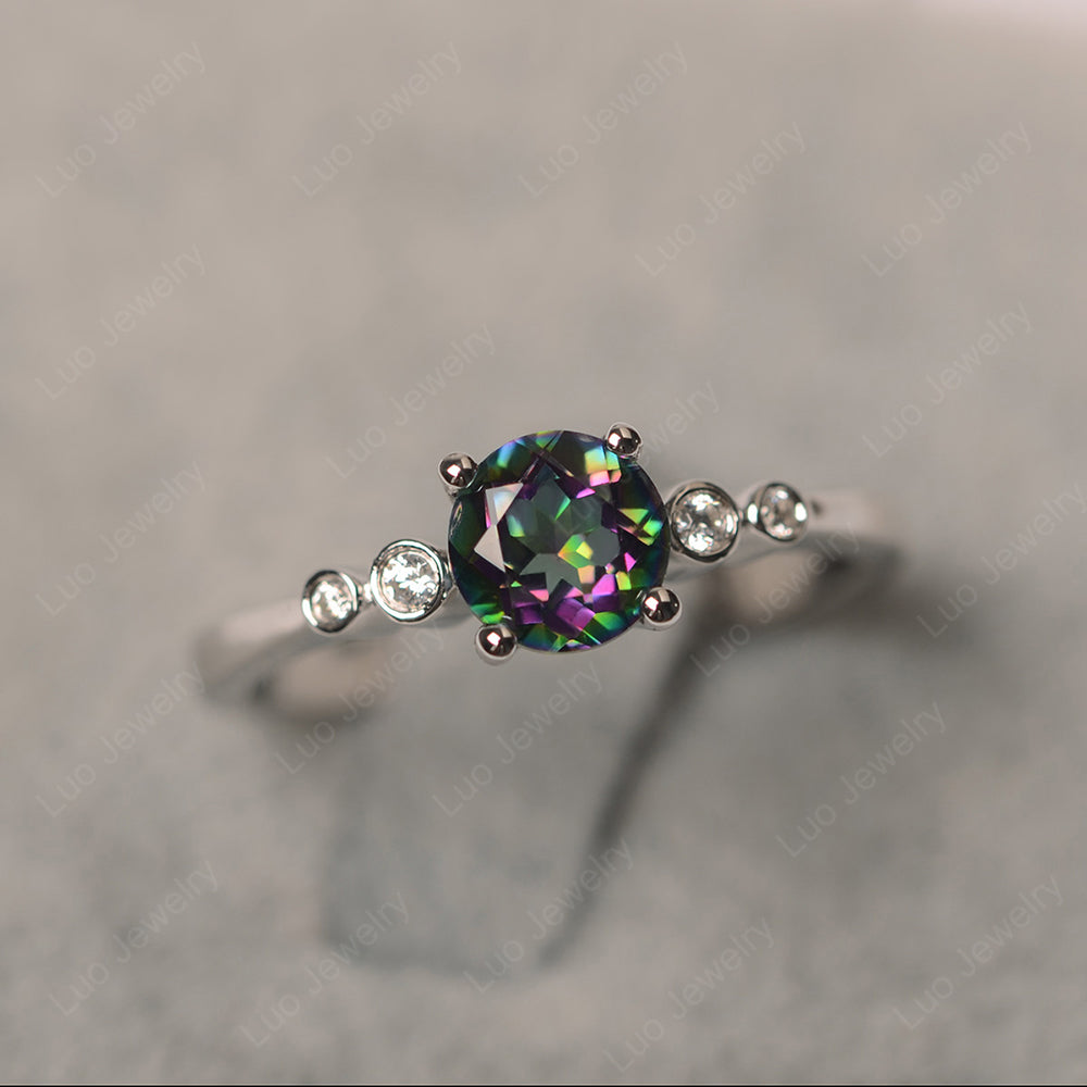 Mystic Topaz Ring Round Cut Engagement Ring Gold - LUO Jewelry