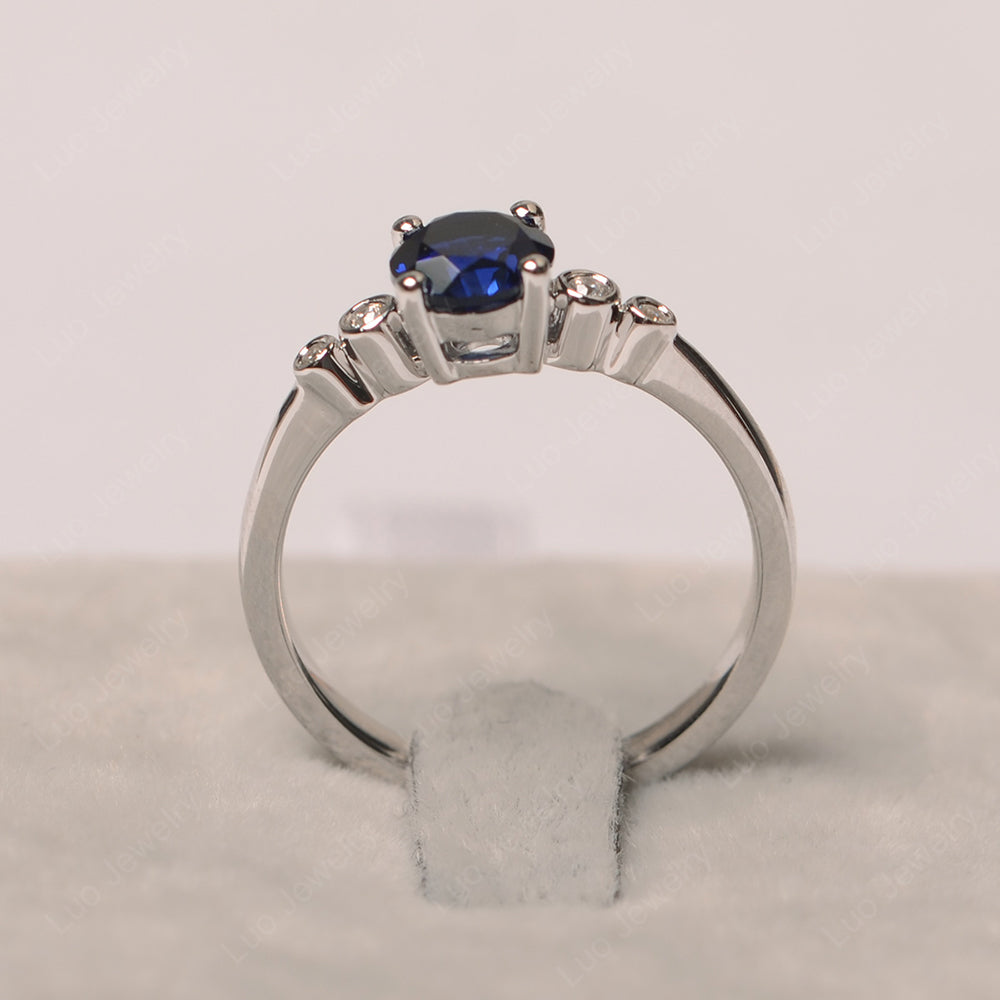 Lab Sapphire Ring Round Cut Engagement Ring Gold - LUO Jewelry