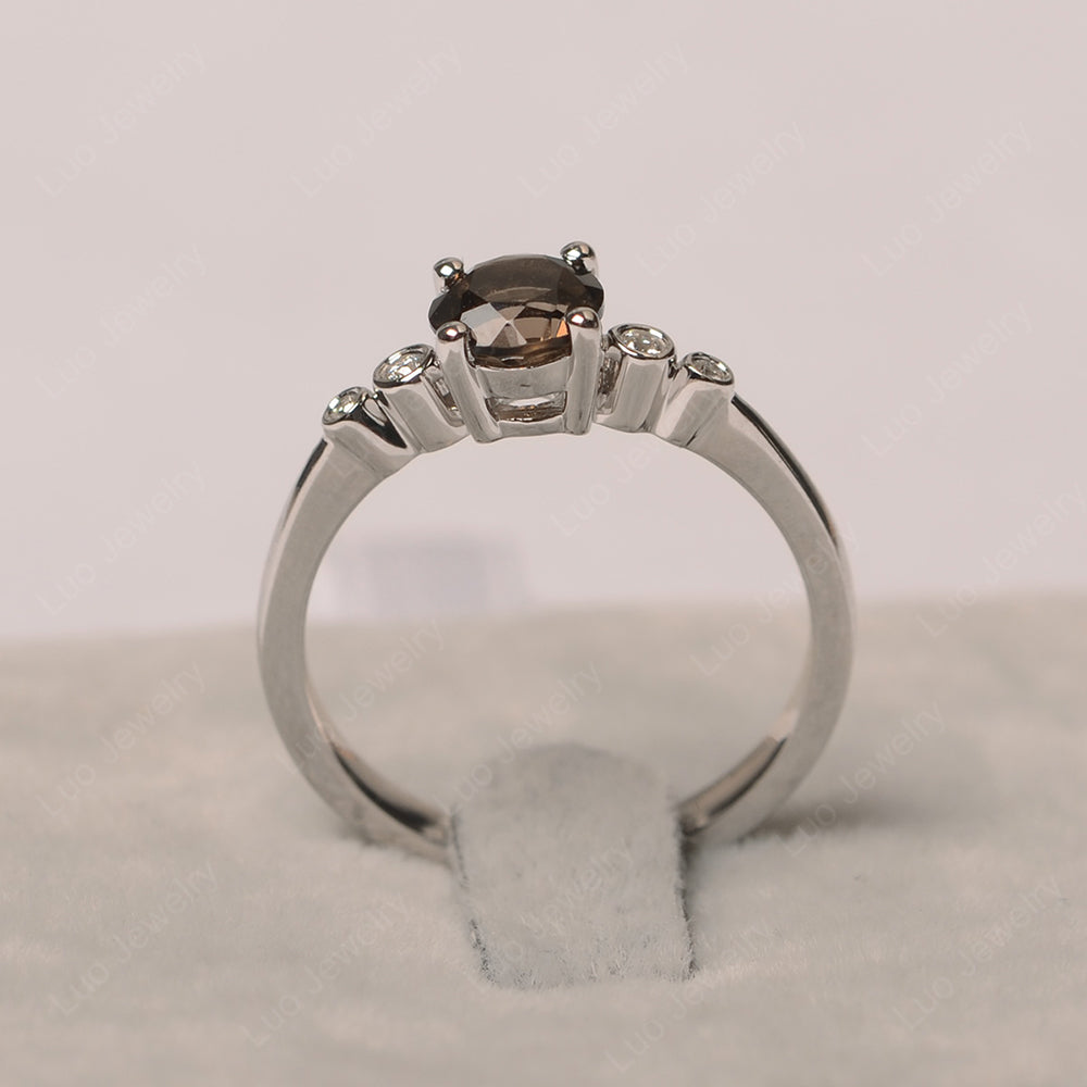 Smoky Quartz Ring Round Cut Engagement Ring Gold - LUO Jewelry