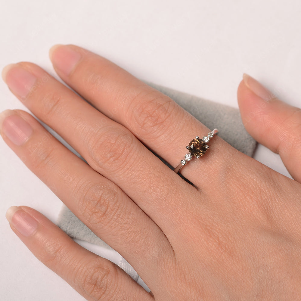 Smoky Quartz Ring Round Cut Engagement Ring Gold - LUO Jewelry