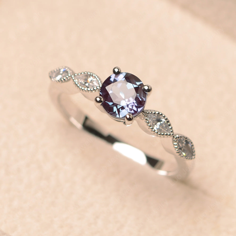 Alexandrite Ring Round Cut Ring Art Deco - LUO Jewelry