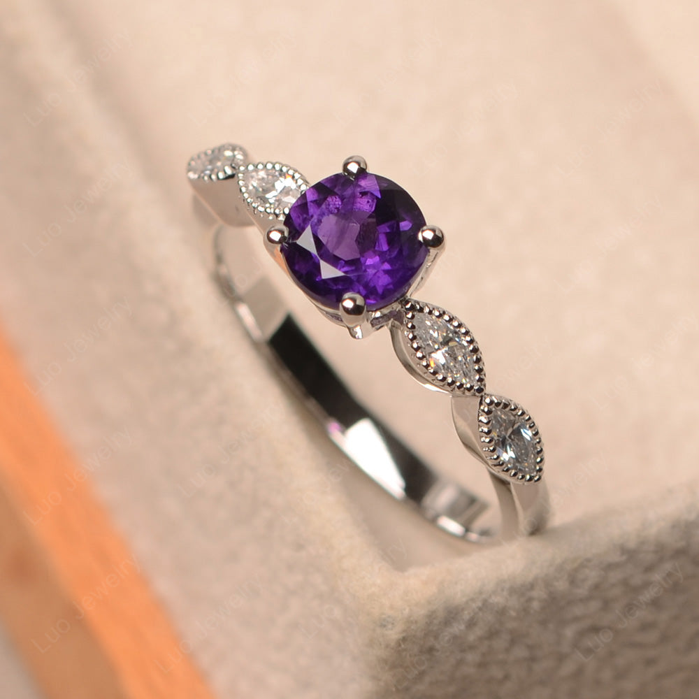Amethyst Ring Round Cut Ring Art Deco - LUO Jewelry