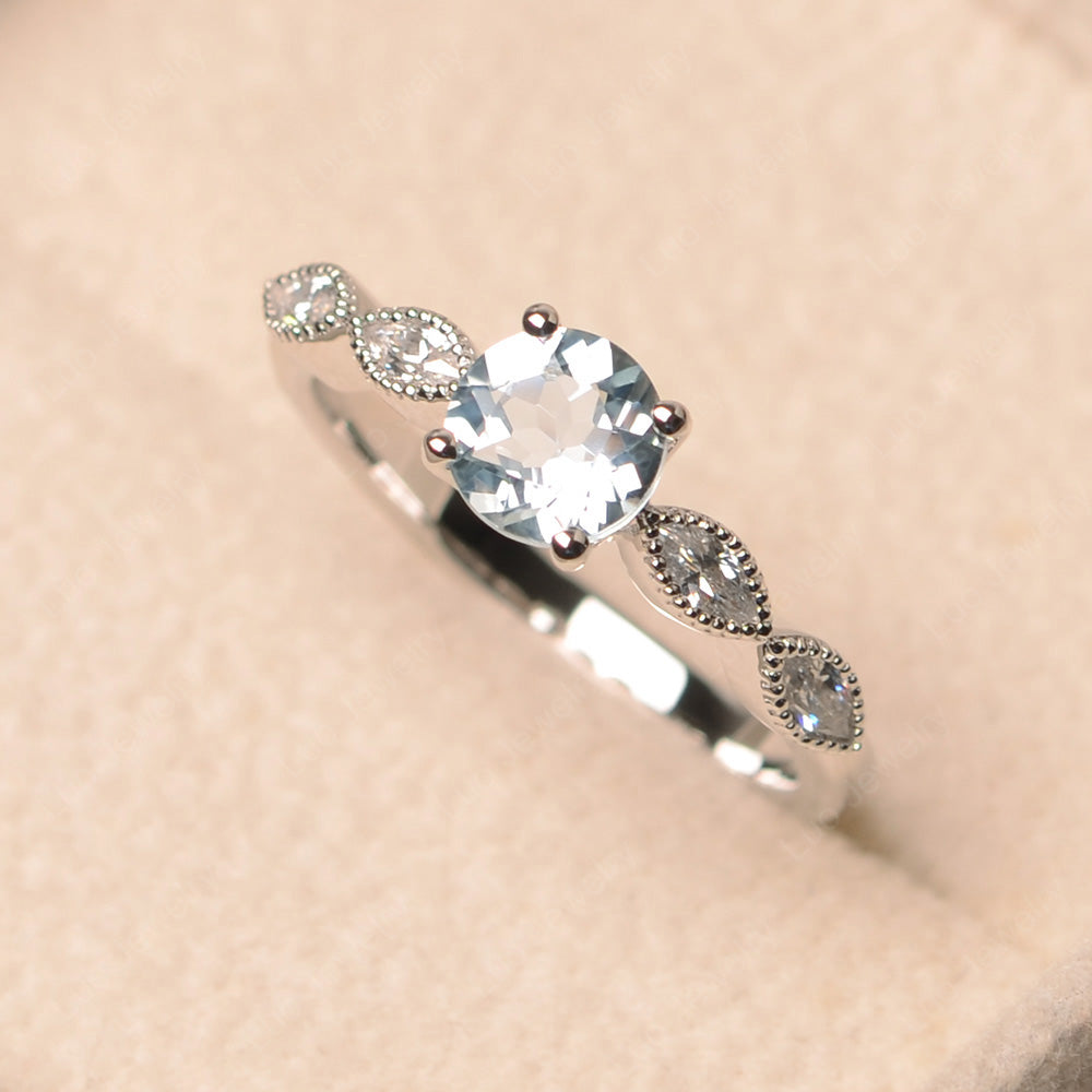 Aquamarine Ring Round Cut Ring Art Deco - LUO Jewelry